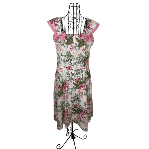 Melissa Harper Floral Midi Dress 12 Vtg grandma bows 1980's Cottagecore Ringwald - Picture 4 of 10